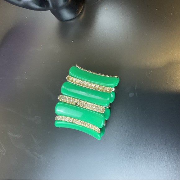 Green and silver  stretchy adjustable bracelet with faux diamonds/ rhinestones - Picture 8 of 11